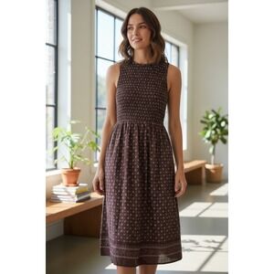 Madewell Womens Midi Dress Plum White Dot Print Sleeveless Size S Boho Feminine